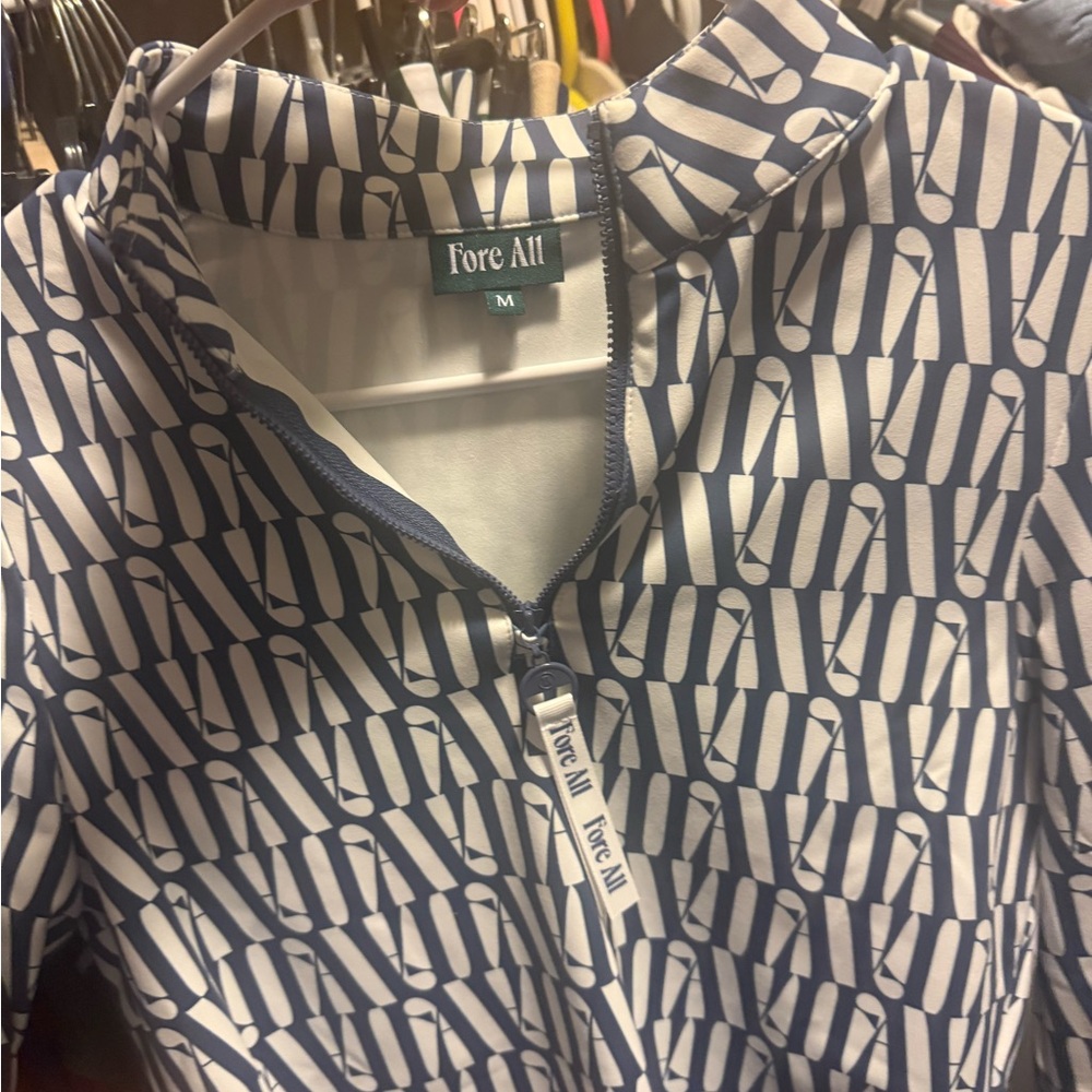 Fore All 1/4 zip Golf Top size M Bea Base Mock Indigo/White Fa Pattern - Picture 6 of 6